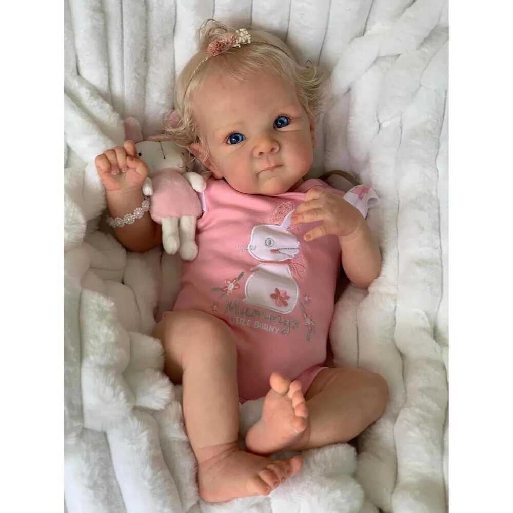 🆕18Inches Cloth Body Newborn Rooted Blond Curly Hair Real Life Doll Girl